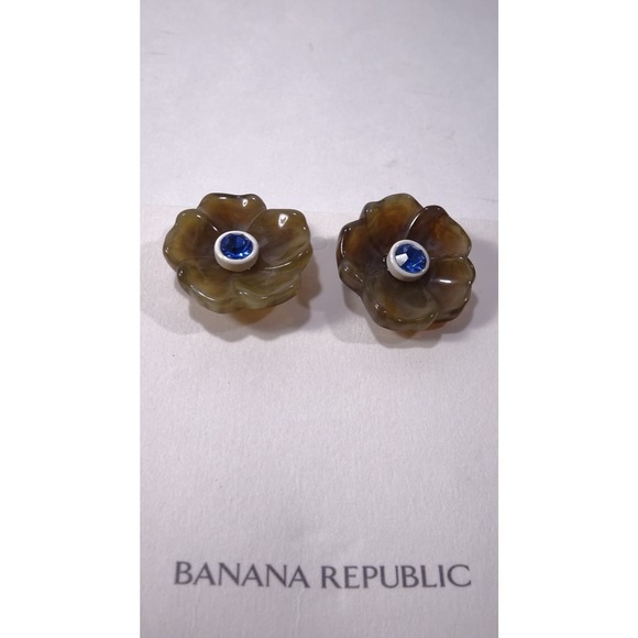 Banana Republic Women's Lucite RESIN FLOWER STUD EARRINGS NWT 48 Tortoise - Picture 7 of 12